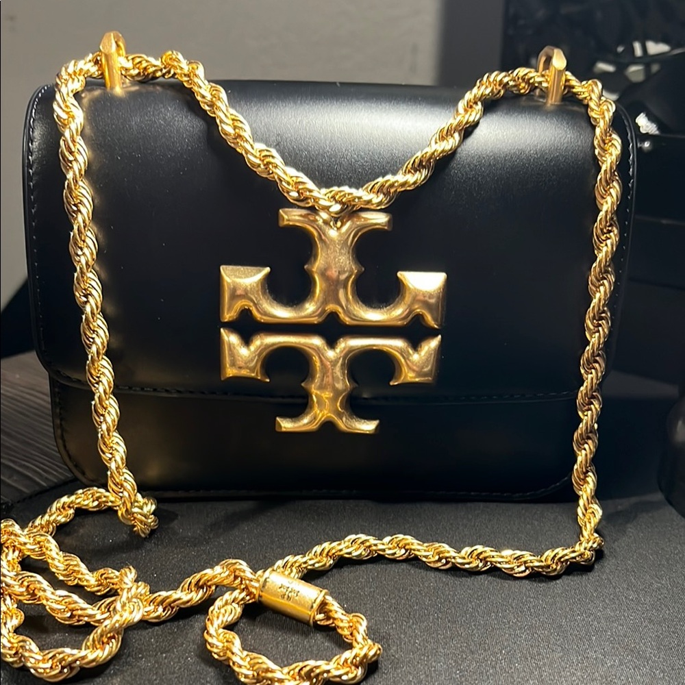 Tory Burch Black and Gold Crossbody Bag with Chain Strap